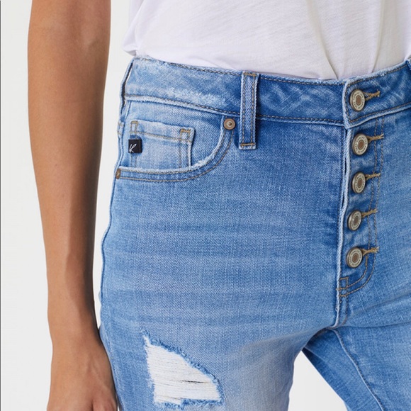 High Rise Button Fly Leopard Patch Skinny Jeans - Picture 6 of 13